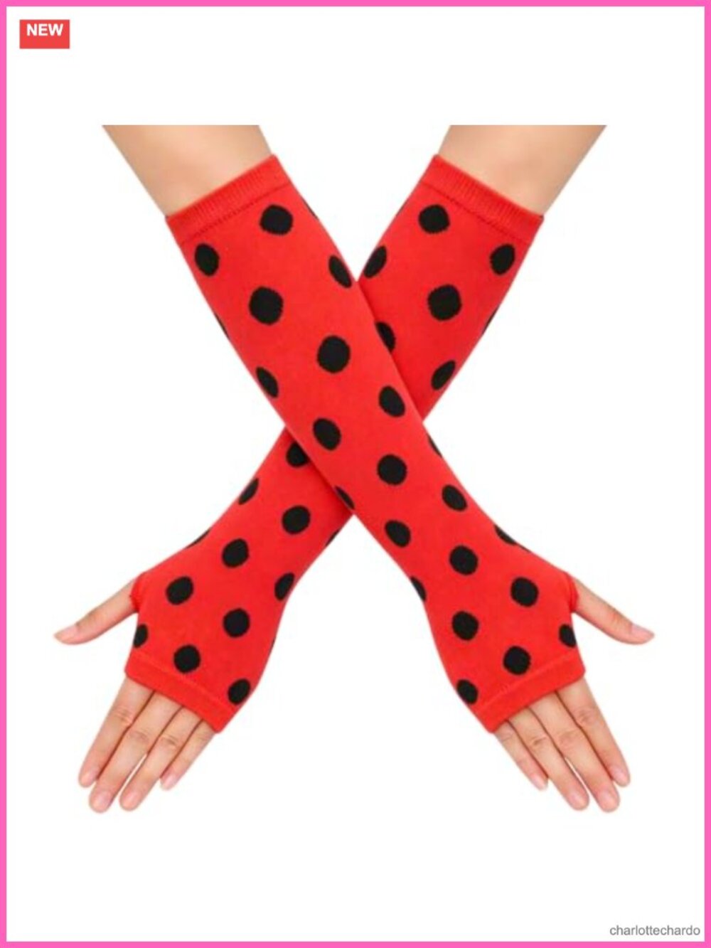 Fingerless Long Arm Warmers Knitted Polka Dot for Halloween Cosplay